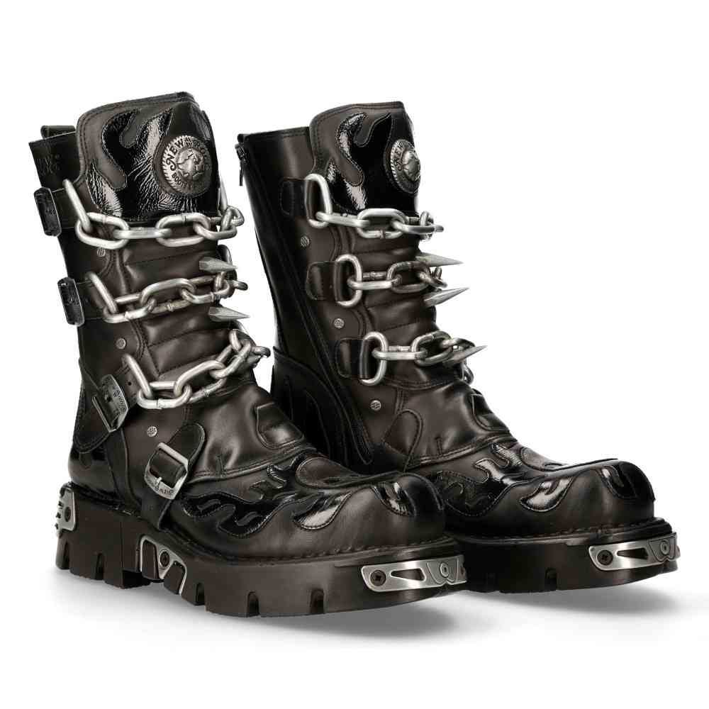 New Rock - M727S5 Kniehohe Stiefel - Schwarz/Silberfarben Product image